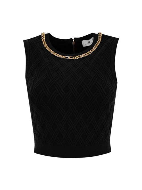 Top in maglia a rombi con dettaglio gioiello Nero Elisabetta Franchi | TK60B56E2110